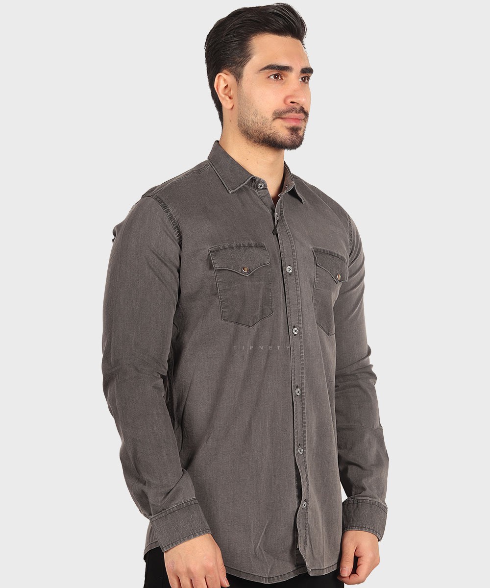                     ذغالی آبی تیره آبی روشن طوسی تیره پیراهن آستین بلند فیت 0776  - تصویر 11