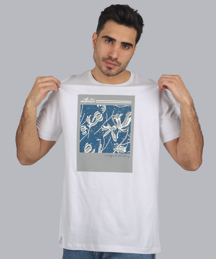 تیشرت سفید طرح دار مردانه 5240