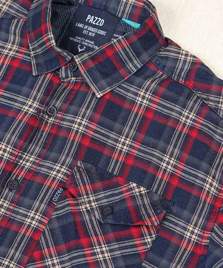 پیراهن مردانه سایز بزرگ قرمز آستین کوتاه و چهارخانه 5726