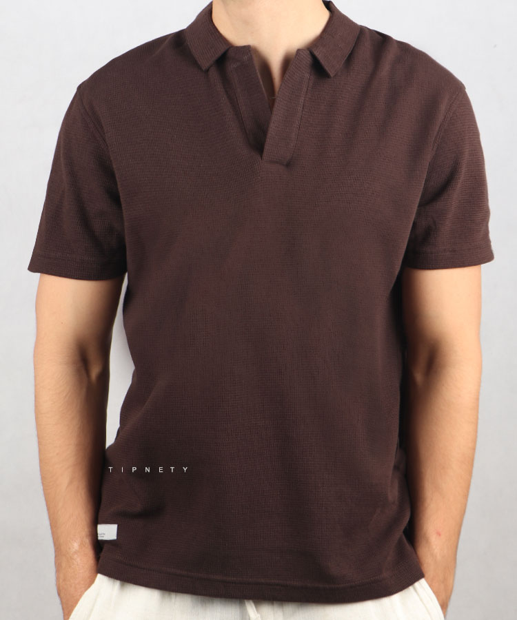                                                                       دودی کرم قهوه ای صدری تیشرت یقه دار 3205  - تصویر 4