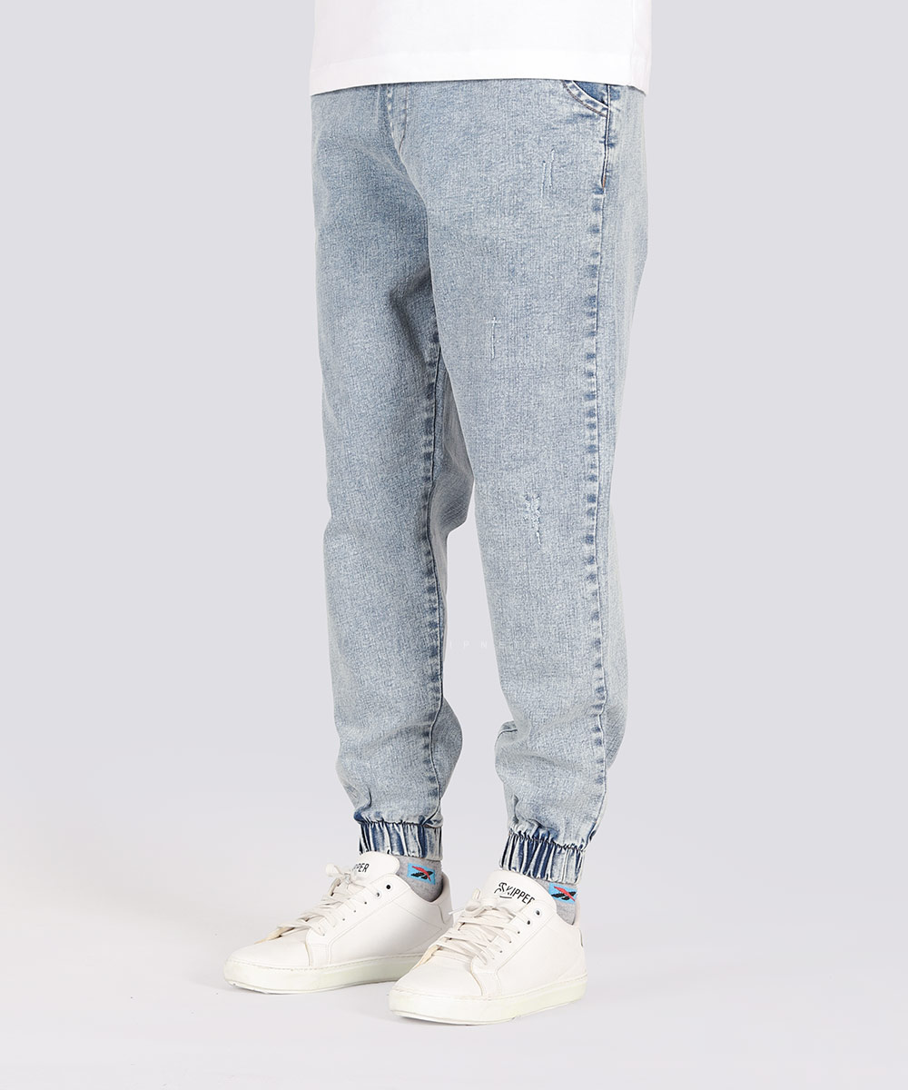 شلوار جین اسلش مردانه آبی یخی و ساده 4148