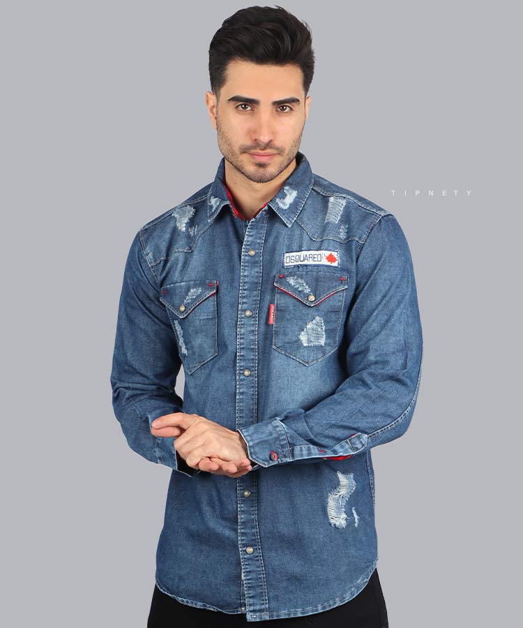 پیراهن مردانه آستین بلند جین 0674