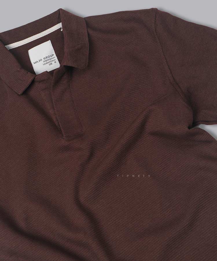                                                             دودی کرم قهوه ای صدری تیشرت یقه دار 3205  - تصویر 2