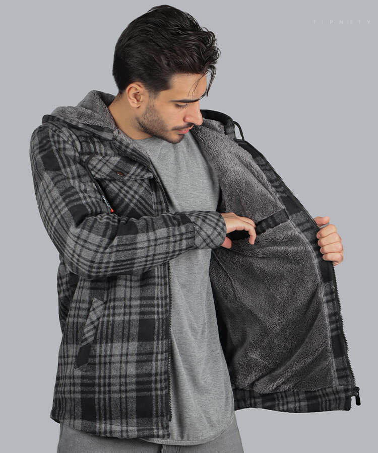 کاپشن مردانه پشمی طرح چهارخانه 7001