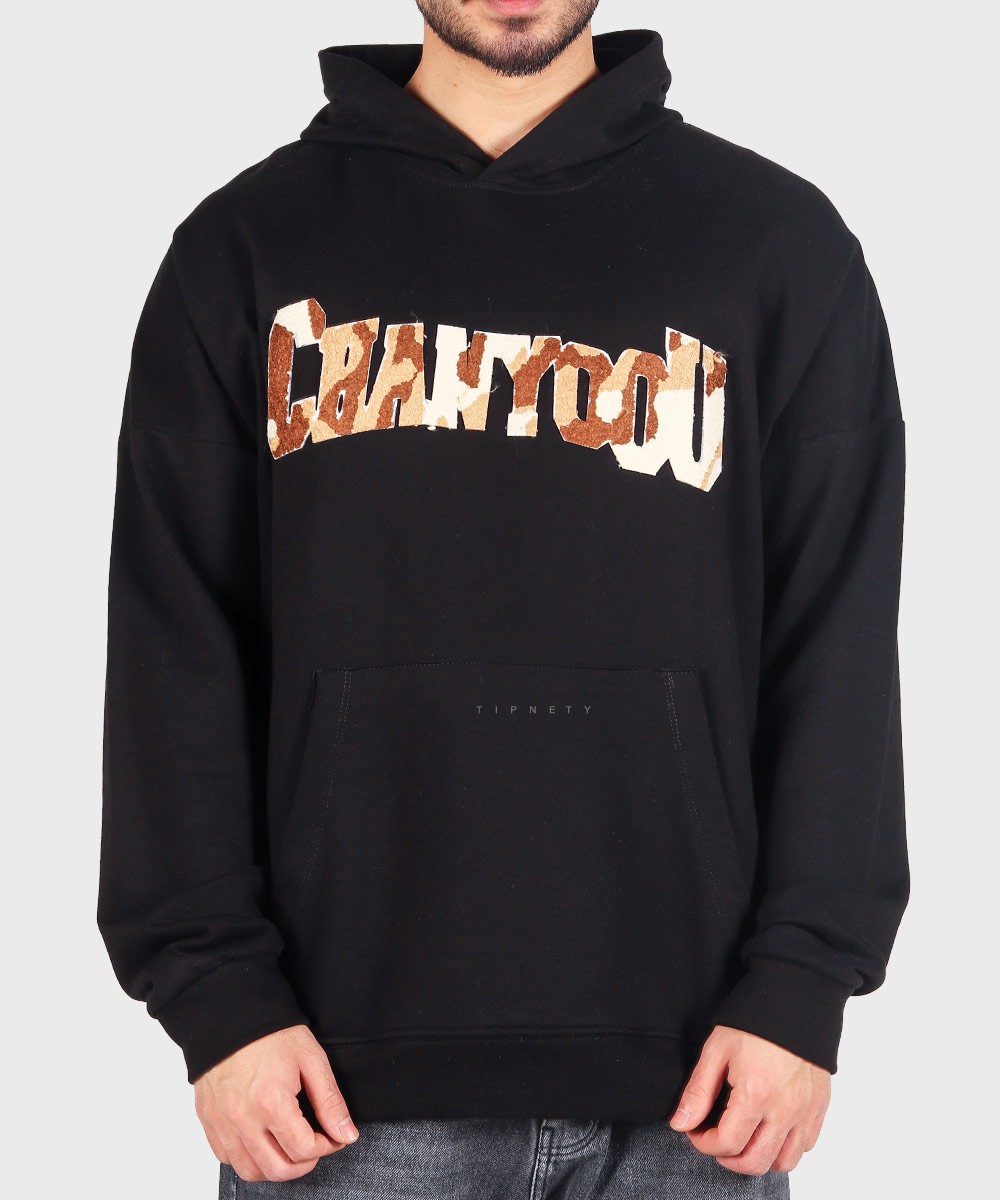 هودی مشکی فری سایز طرحدار 4517