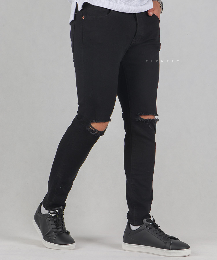 شلوار جین اسکینی مردانه مشکی زاپ دار 1086