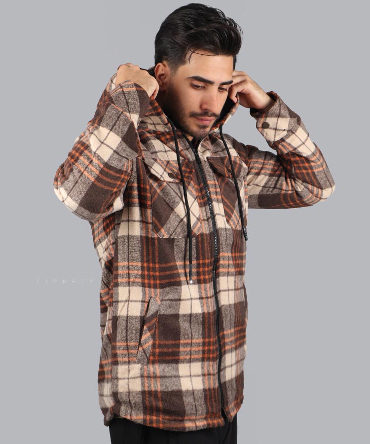 کاپشن مردانه پشمی طرح چهارخانه 1329