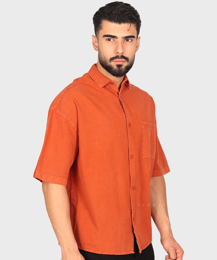 پیراهن مردانه باکسی سنگشور آجری ماچینیست 0629