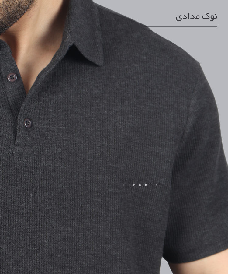                                                                                                     نسکافه ای سفید نوک مدادی سورمه ای تیشرت یقه دار 1685  - تصویر 3