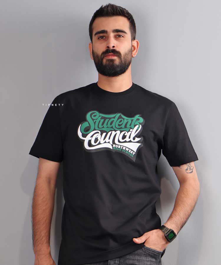                                                                                                   طوسی سفید مشکی تیشرت چاپی 1181  - تصویر 3