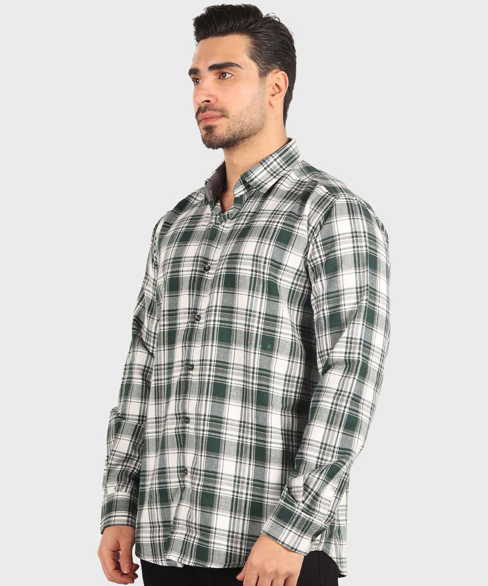 پیراهن مردانه پشمی چهارخانه سبز 0183