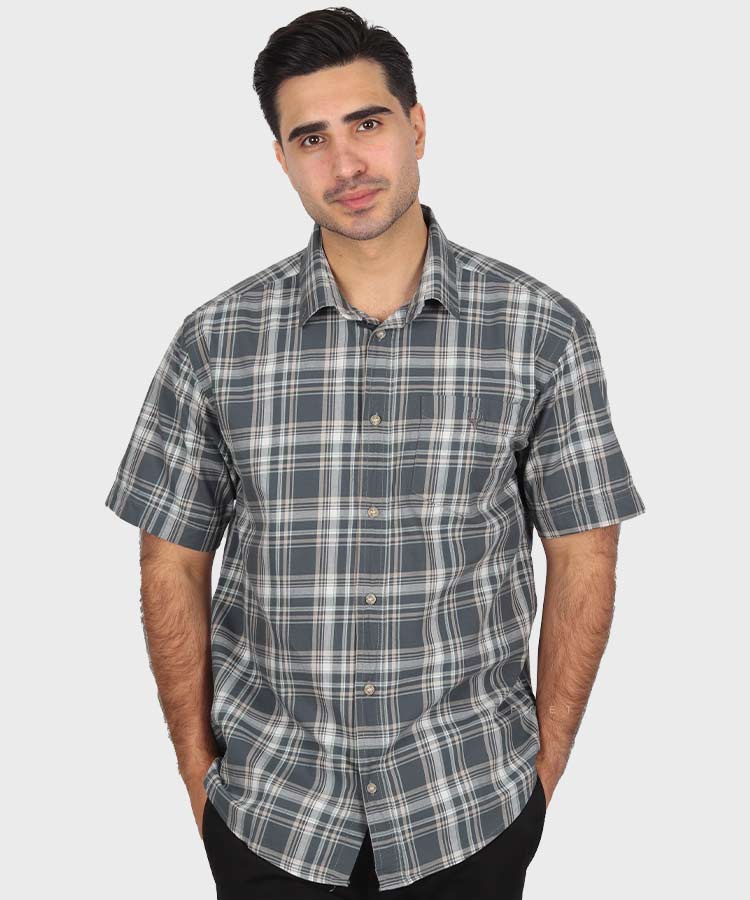 پیراهن مردانه آستین کوتاه چهارخانه نوک مدادی 0946