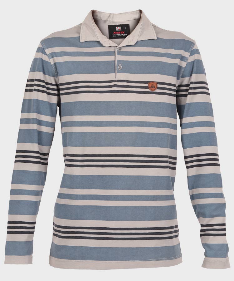 تیشرت آستین بلند مردانه یقه دار آبی 1220