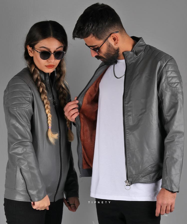 کت چرم طوسی تیره اسپرت 6525