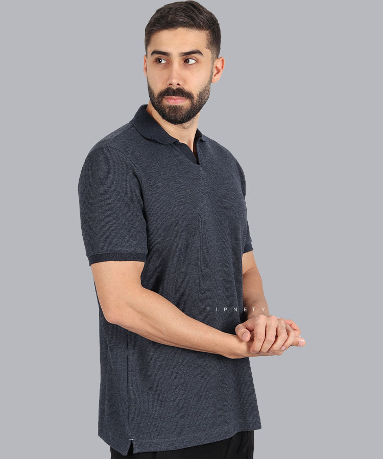                                                                       دودی سورمه ای ملانژ سبز سفید تیشرت یقه دار 0560  - تصویر 4