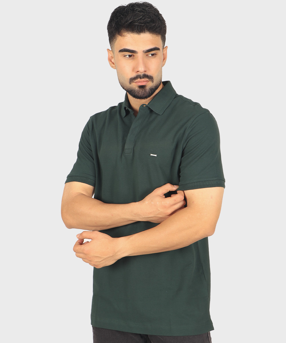 تیشرت مردانه یقه دار یشمی و دکمه مخفی 0601