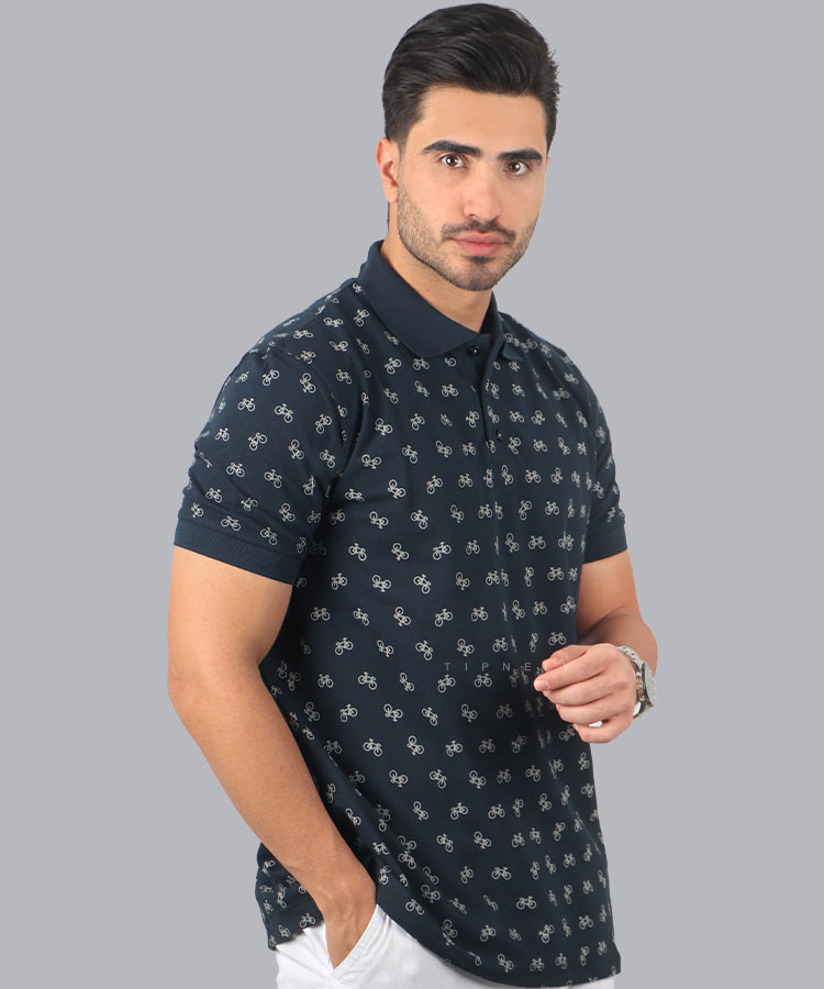                                                                                                                                                                         سورمه ای طوسی تیره فرمی خردلی مشکی تیشرت یقه دار 1551  - تصویر 3