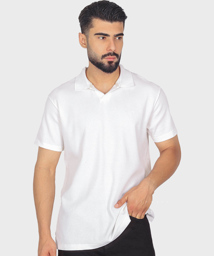 تیشرت یقه شکاری مردانه پارچه بیسکویتی 2060