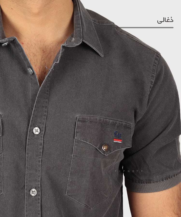                                 زیتونی سبز طوسی لجنی دودی ذغالی شتری پیراهن آستین کوتاه فیت 0698  - تصویر 7