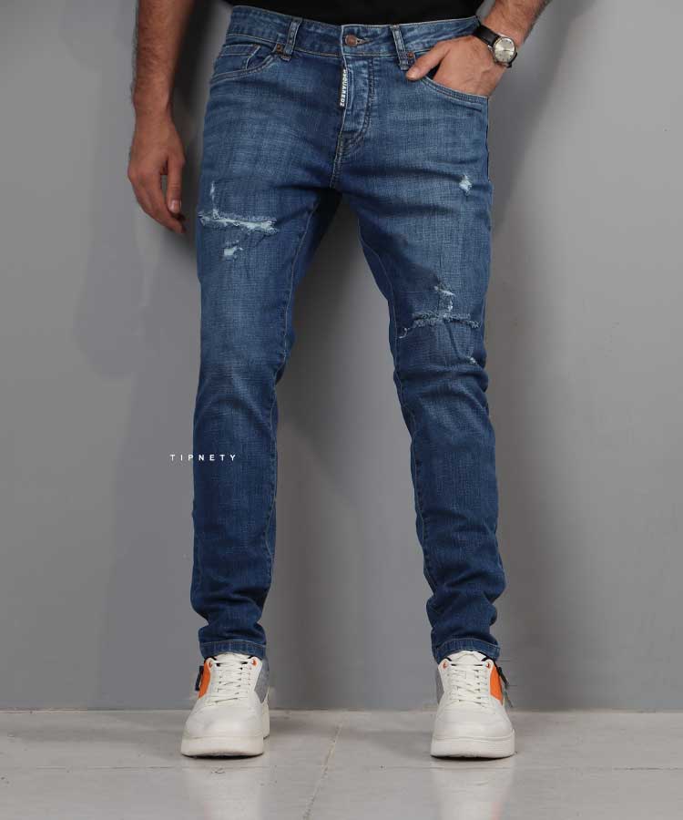                                                                         آبی تیره آبی روشن شلوار جین اسکینی 1441  - تصویر 4