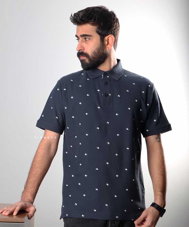           سورمه ای آبی روشن مشکی تیشرت یقه دار 0537  - تصویر 3