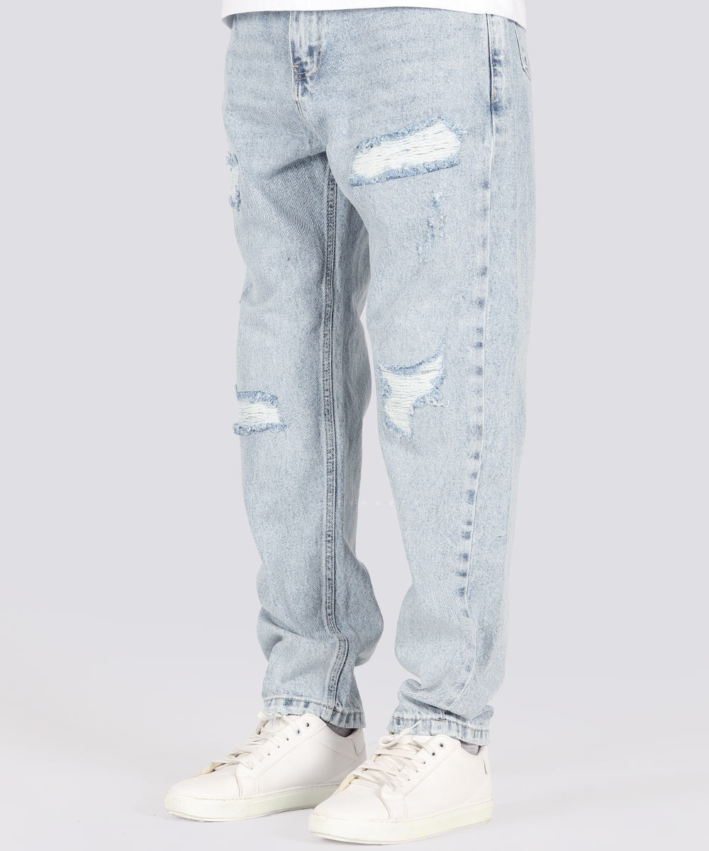 شلوار جین مام فیت مردانه آبی روشن 2736