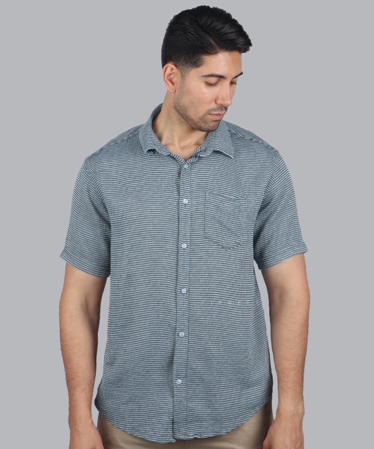                                                                 مشکی سبز سفید پیراهن آستین کوتاه کلاسیک 0120  - تصویر 3