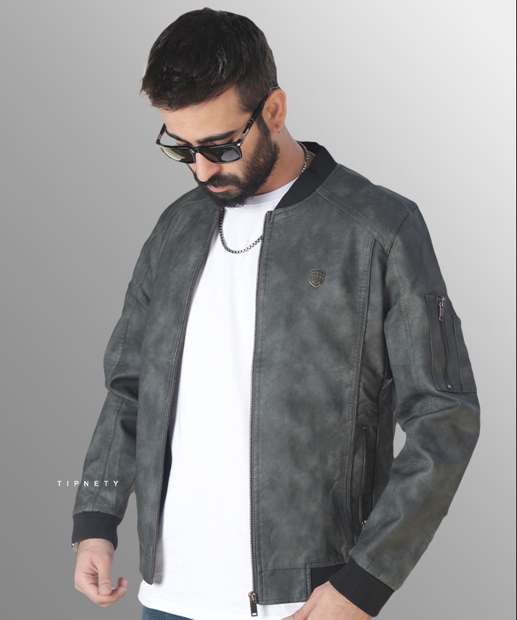                                 عسلی خاکی سبز زمستانه کت چرم 7780  - تصویر 3