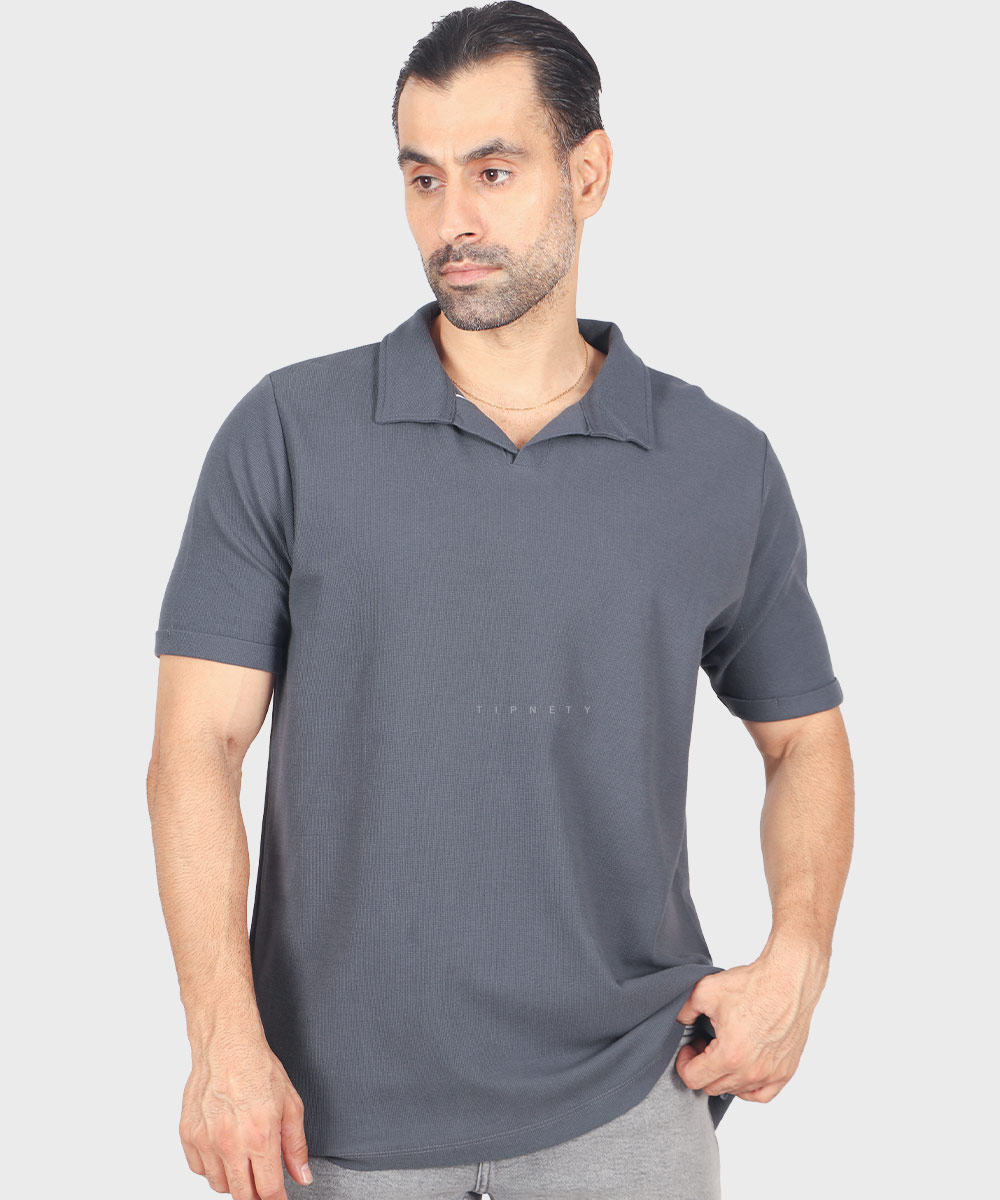 تیشرت یقه شکاری مردانه ساده 1741