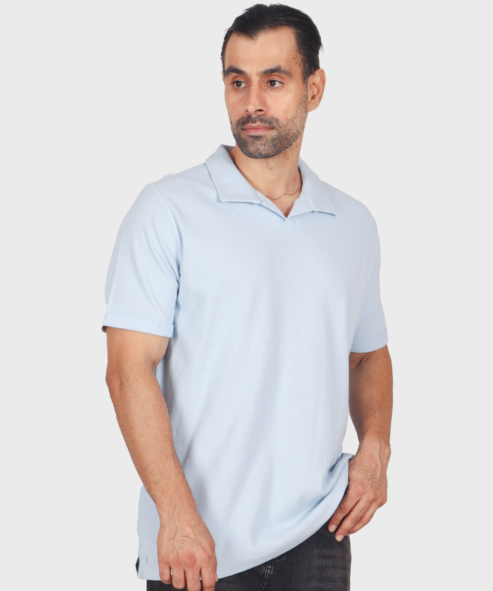 تیشرت یقه شکاری مردانه ساده 1741