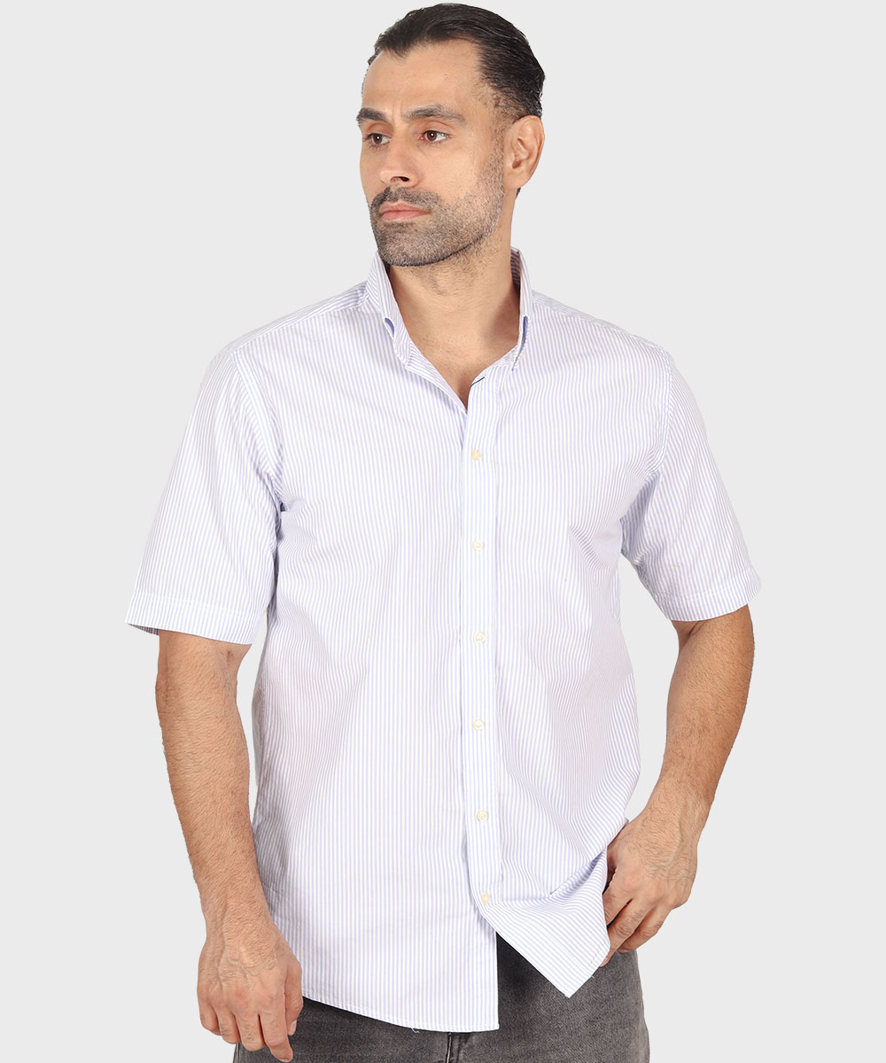 پیراهن لینن مردانه آستین کوتاه و راه راه 1402