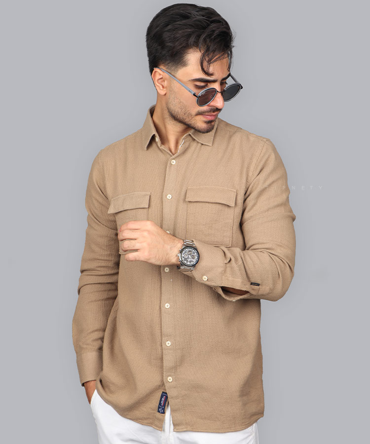                                                                                                                                             لجنی خاکی کرم سفید زیتونی پاییزه پیراهن 5208  - تصویر 4