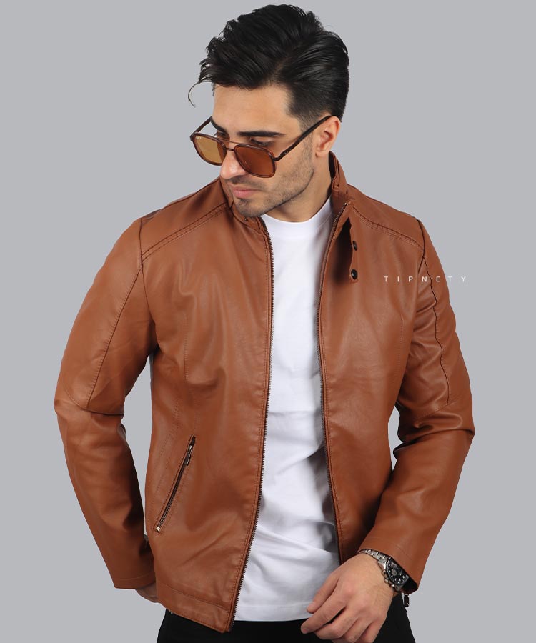                                                                                                                                 یشمی مشکی عسلی زمستانه کت چرم 2308  - تصویر 2