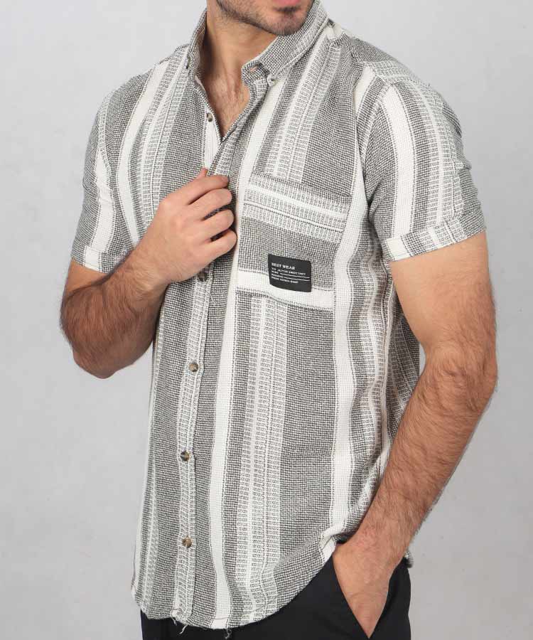                                                                                                                         شکلاتی نفتی سبز آبی خاکی صدری پیراهن آستین کوتاه فیت 0697  - تصویر 9