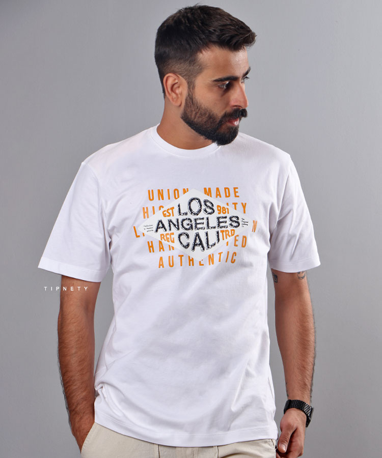                                                                                                                                                   مشکی سبز نارنجی صدری سفید تیشرت چاپی 1189  - تصویر 4