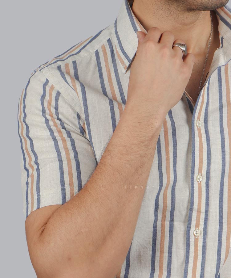                                         کرم پیراهن آستین کوتاه کلاسیک 4356  - تصویر 3