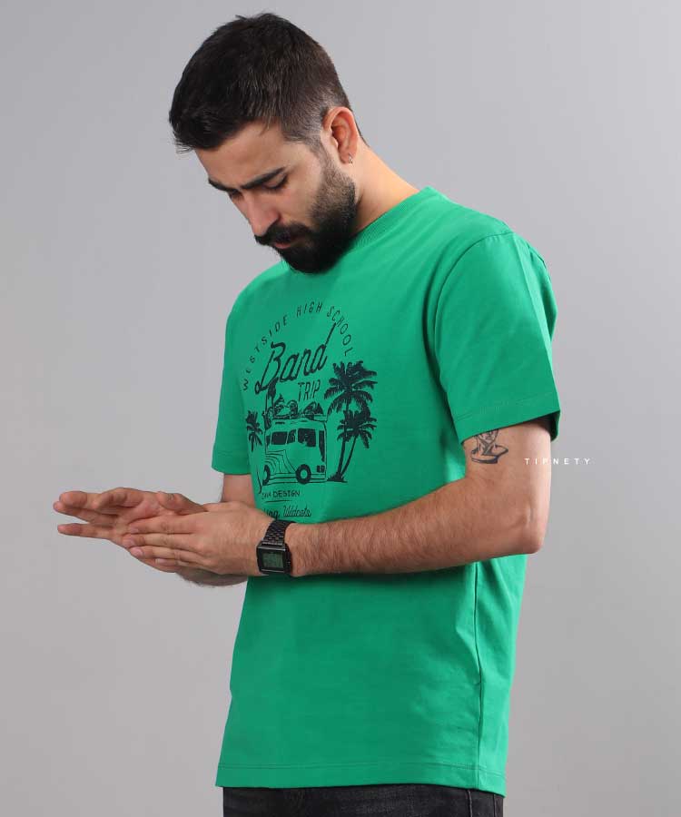                                                                                                                                                 مشکی سبز فرمی تیشرت چاپی 1182  - تصویر 3