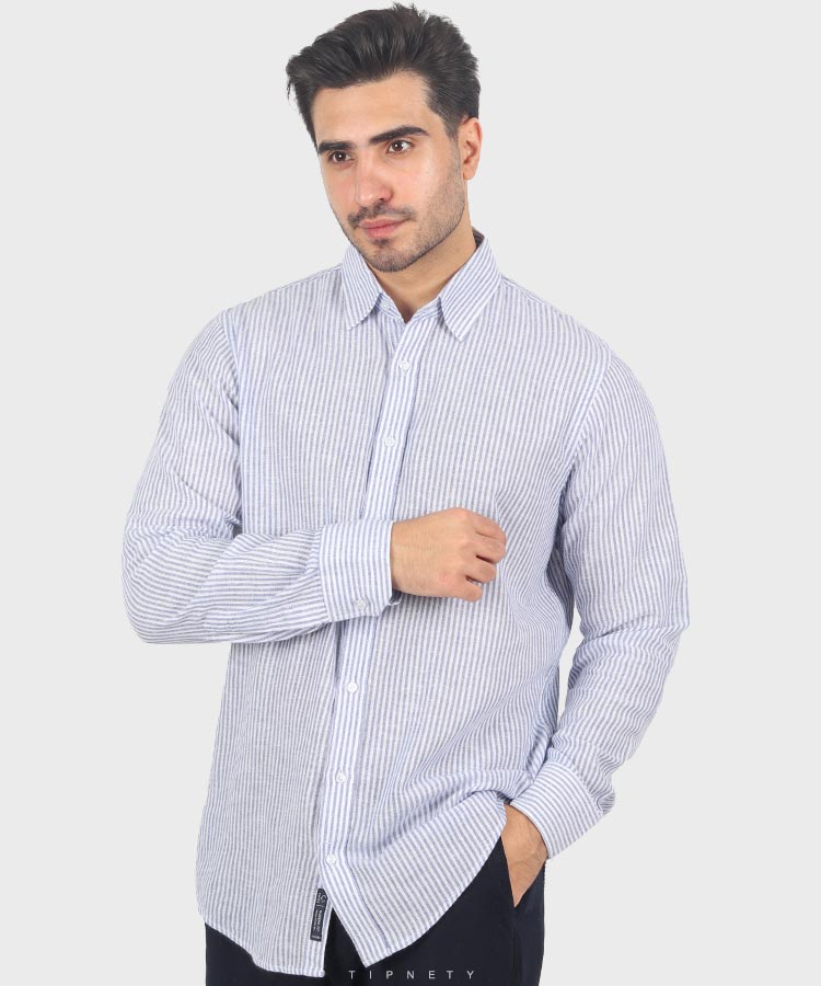 پیراهن لینن مردانه آستین بلند و راه راه ۵۴۴۰