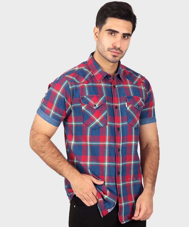 پیراهن مردانه چهارخانه آستین کوتاه 8152