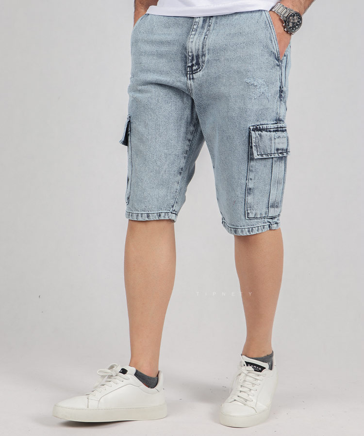 شلوارک جین کارگو مردانه زاپ دار 5258