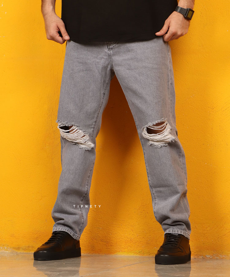 شلوار جین مام فیت مردانه زاپ دار 0118