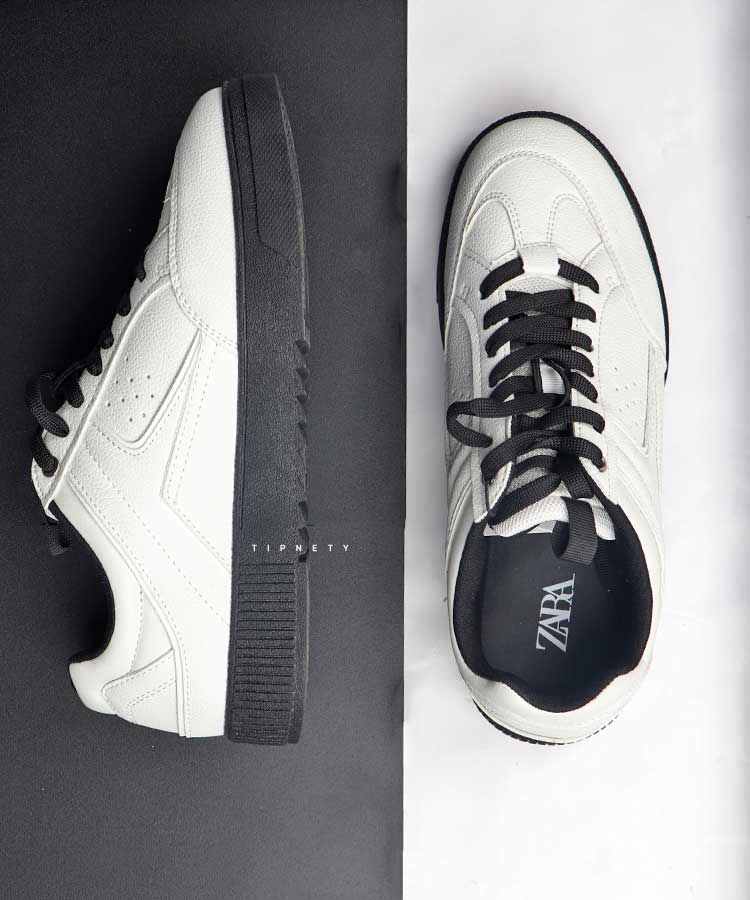 کفش کتونی سفید لژ مشکی برند زارا 7201