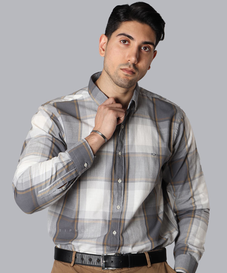 پیراهن مردانه آستین بلند چهارخانه 0224