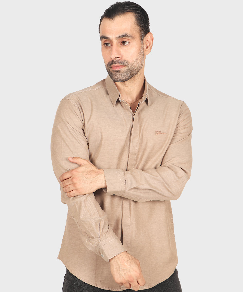 پیراهن مردانه آستین بلند دکمه مخفی 0370