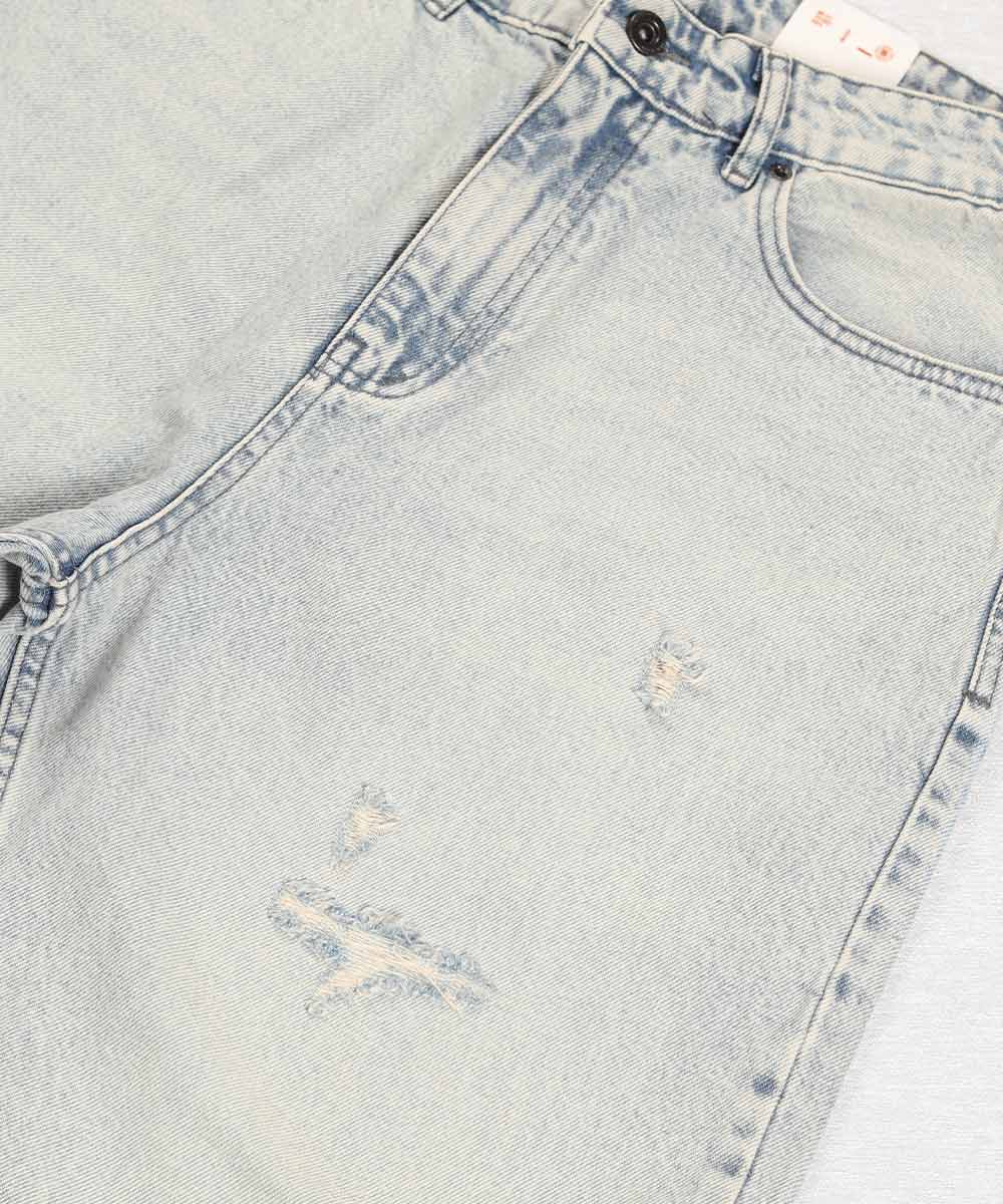 شلوار جین بگ مردانه آبی یخی زاپ دار 0160