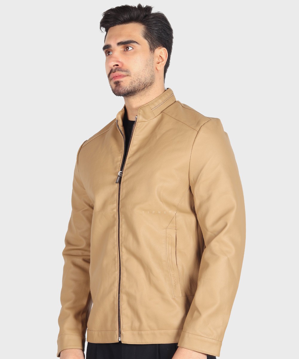 کرم طوسی مشکی زمستانه کت چرم 6313  - تصویر 6