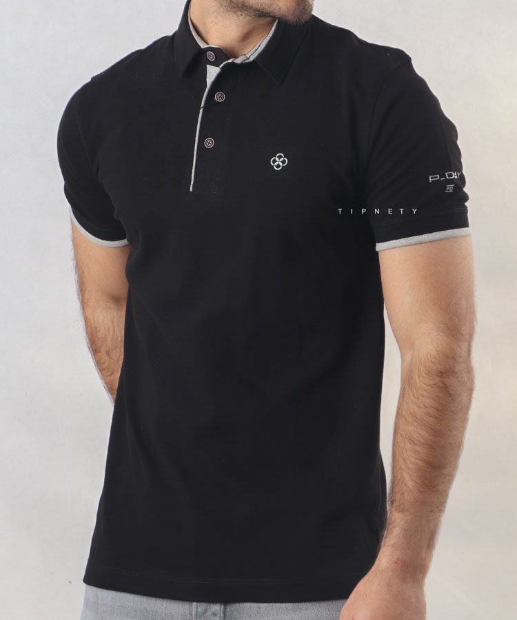                                                                                                     ذغالی دودی ملانژ مشکی ذغالی ملانژ تیشرت یقه دار 6201  - تصویر 8