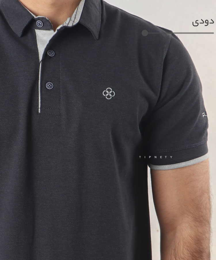                                                                                                     ذغالی دودی ملانژ مشکی ذغالی ملانژ تیشرت یقه دار 6201  - تصویر 3