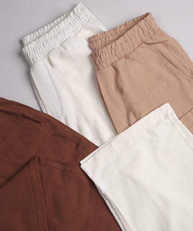                                                                                                         شکلاتی سفید کرم شلوار پارچه ای لینن 0336  - تصویر 4