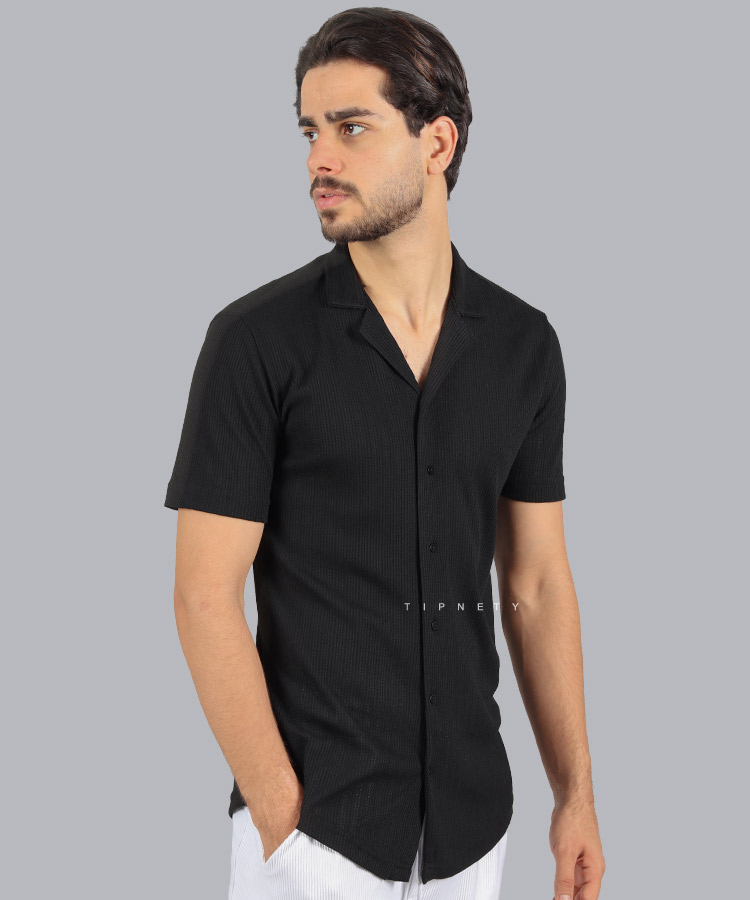                               مشکی سفید   پیراهن یقه انگلیسی 0910  - تصویر 3